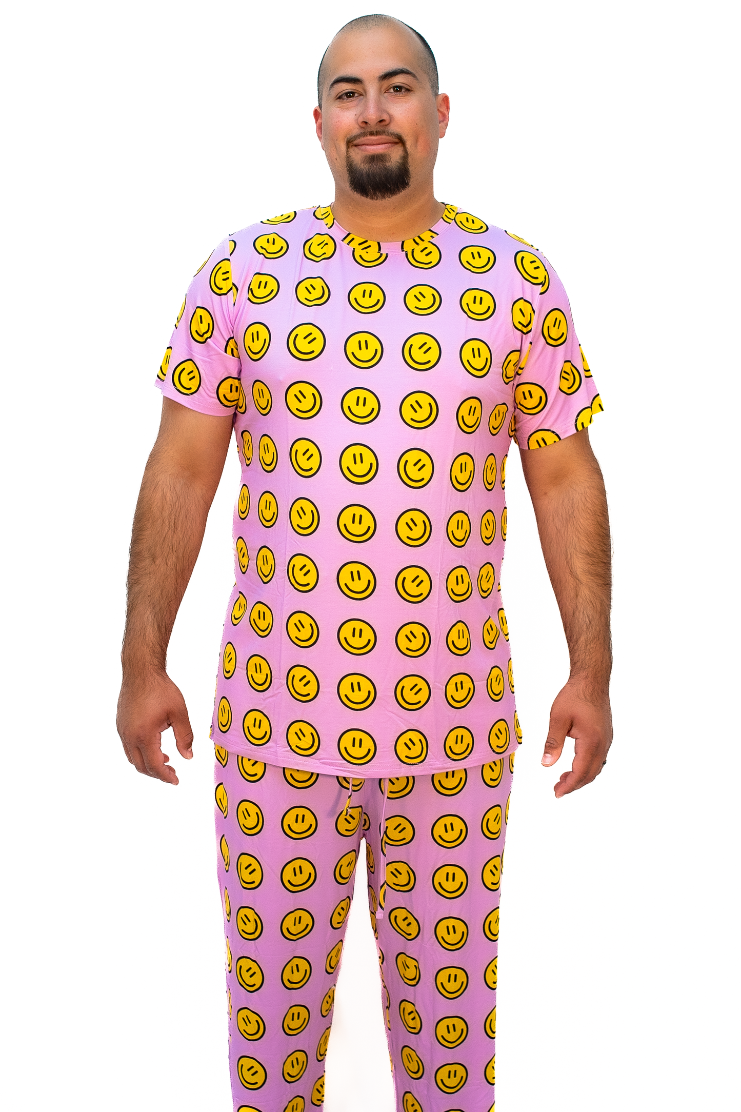 Mens Pajama Set, Pink W/ Happy Faces,