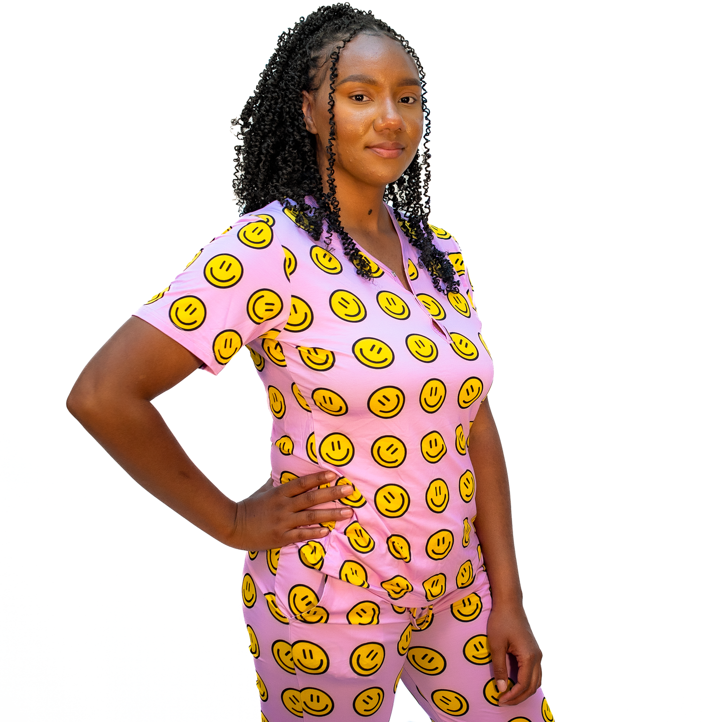 Pink Pajama Set, Women's W/ Happy Faces