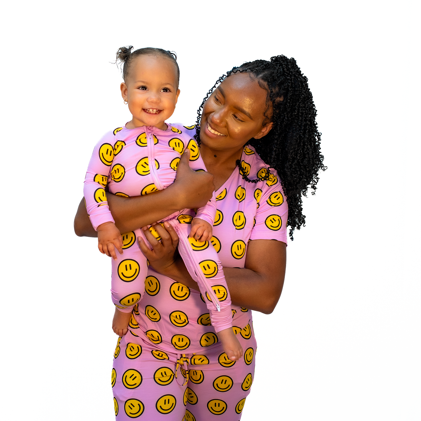 Pink Pajama Set, Women's W/ Happy Faces
