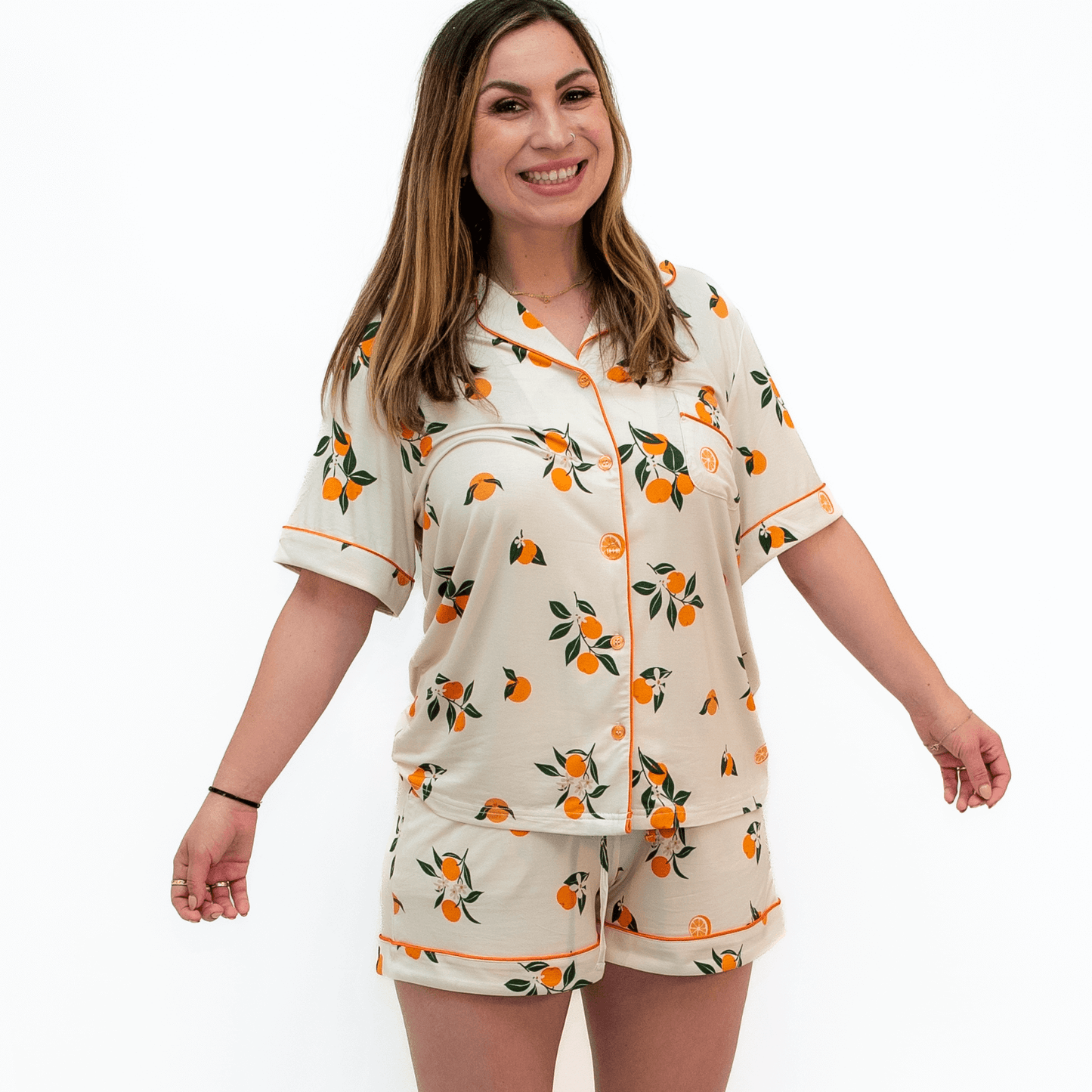 Sweet Orange, Women's Button Up Pajama Set